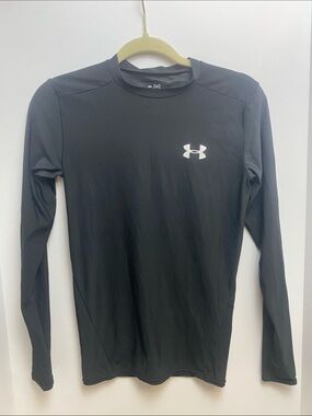 Under Armour Black Long-Sleeve Athletic Compression Top with White Logo
